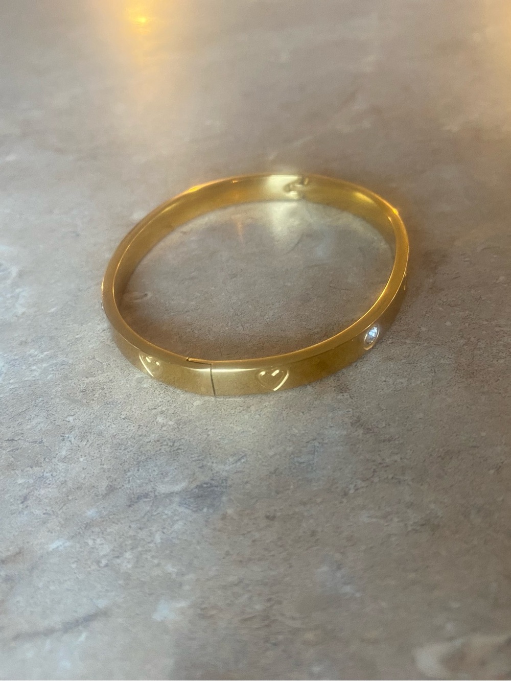 Gold-Tone Heart Accent Bangle Bracelet with Crystal